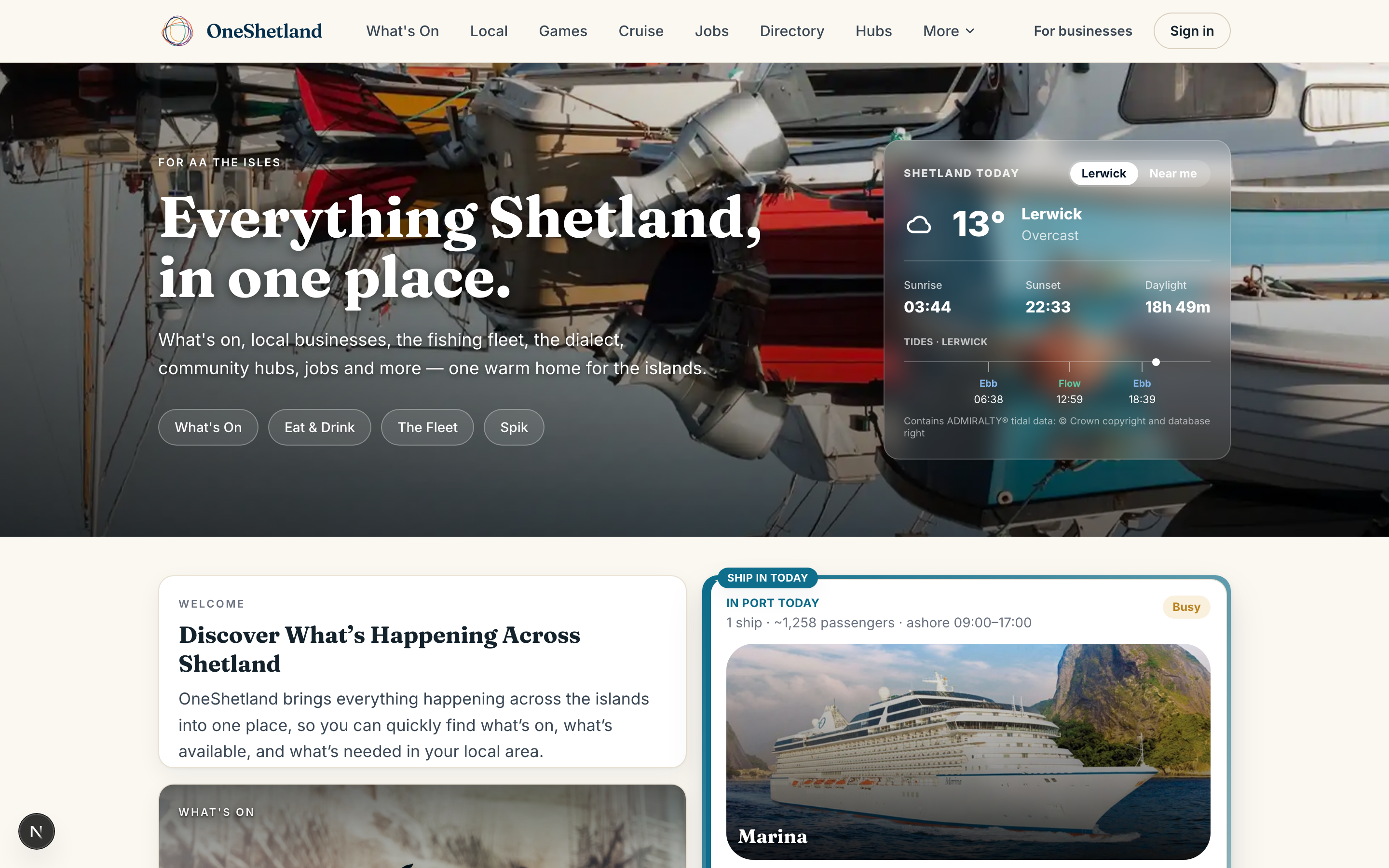 The homepage “Shop & eat local” spot