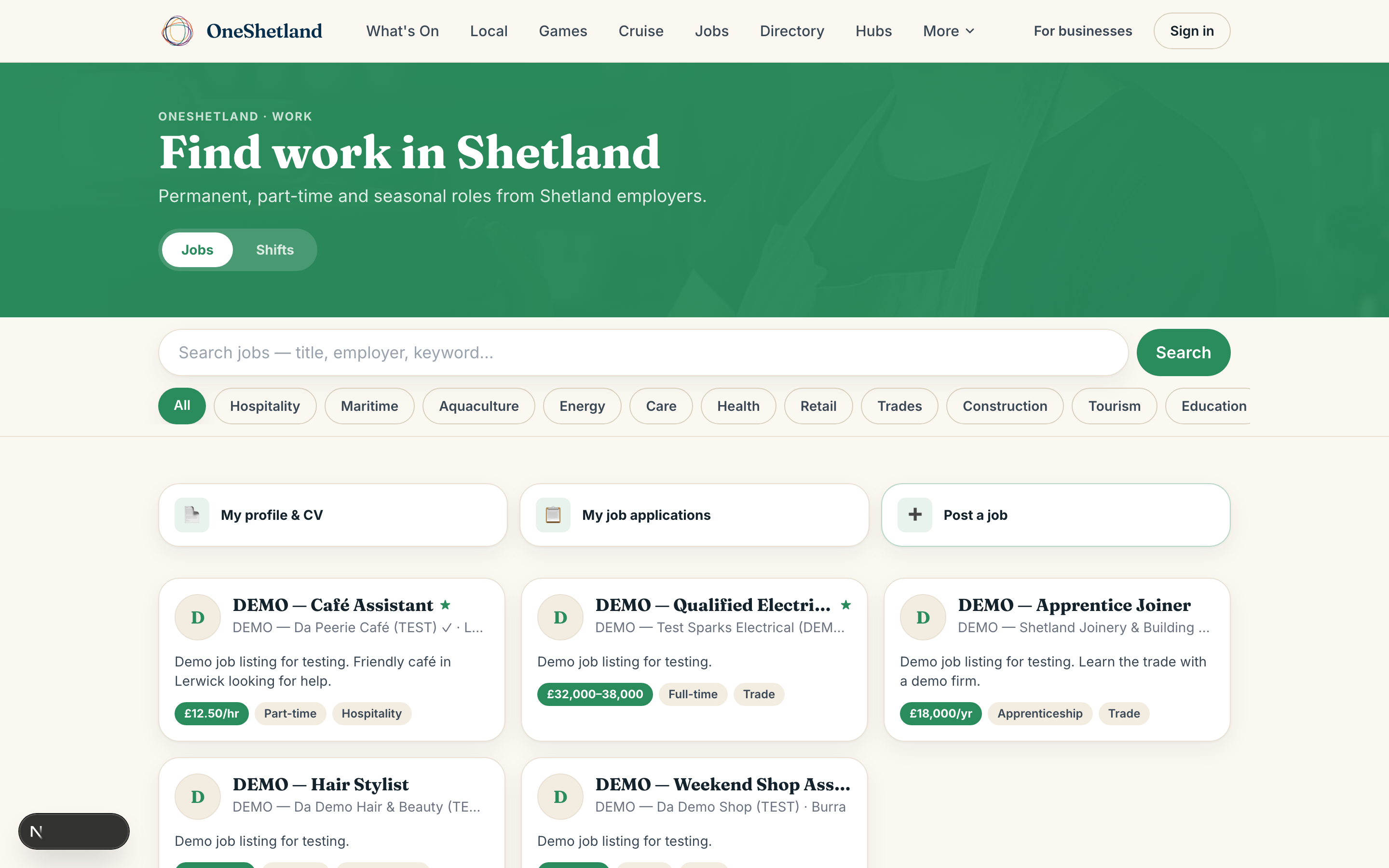 Jobs & shifts